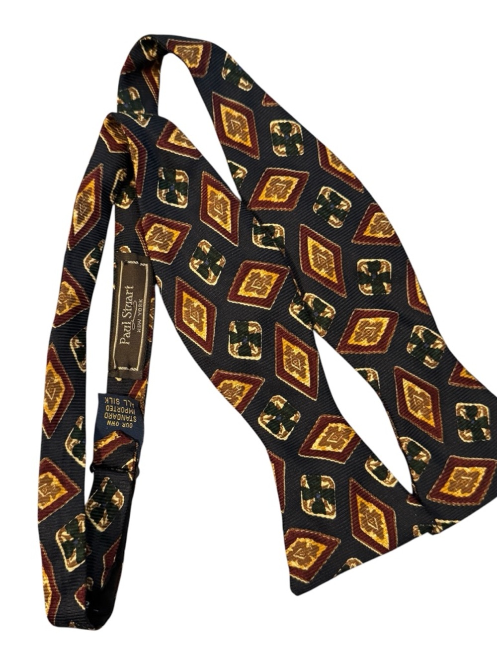 Vintage Paul Stuart USA Geometric Print Silk Bow Tie